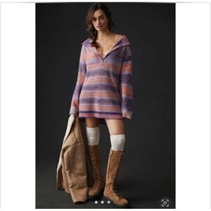 Anthropologie Daily Practice Striped 1/4 Sweater Oversized Women's Size S